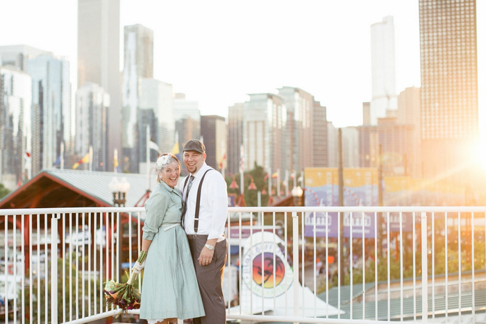 bride and groom city portrait