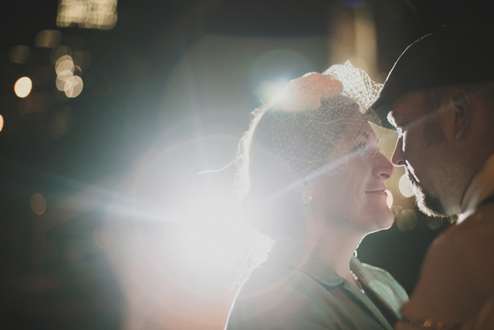 bride and groom at night