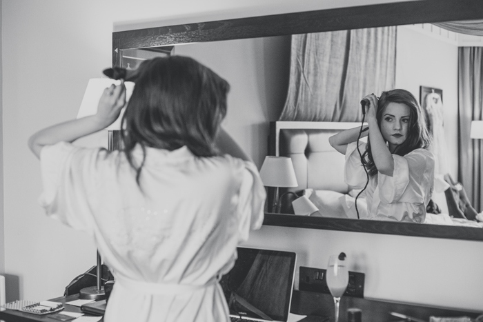 bride doing her hair