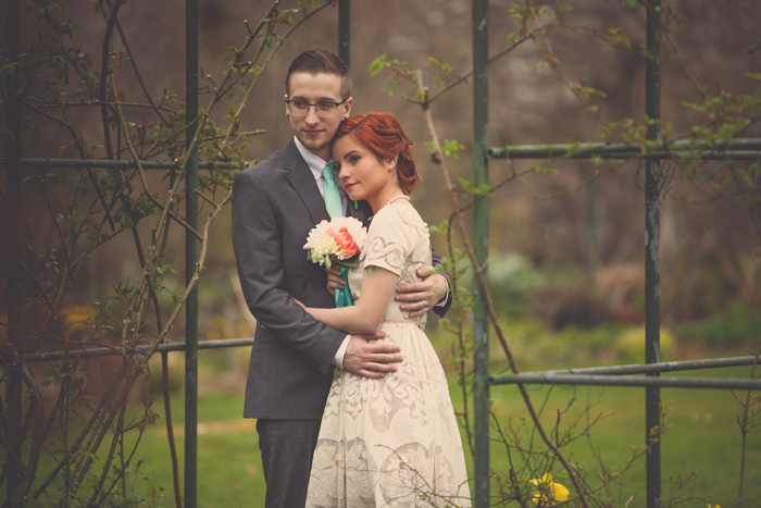 bride and groom in irish countryside