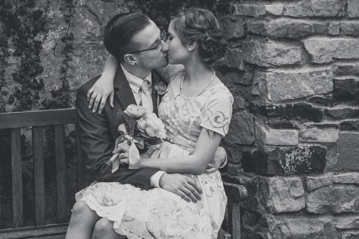 black and white wedding portrait