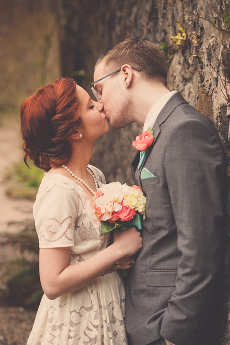 bride and groom kissing