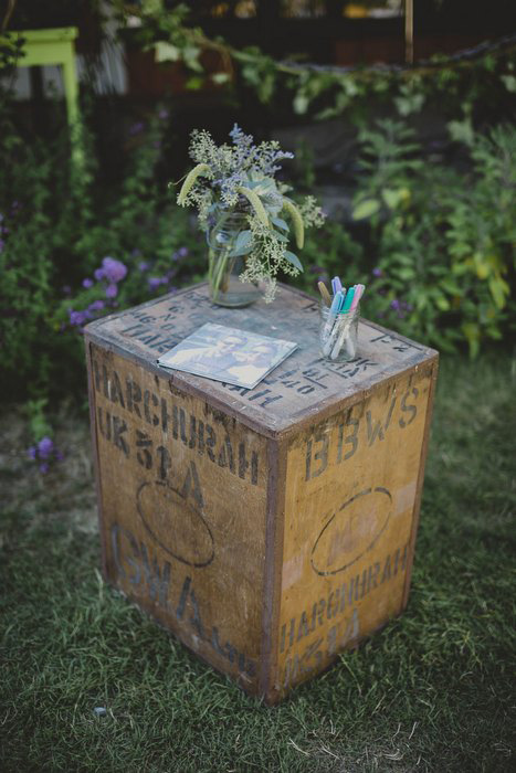 vintage crate guest book table