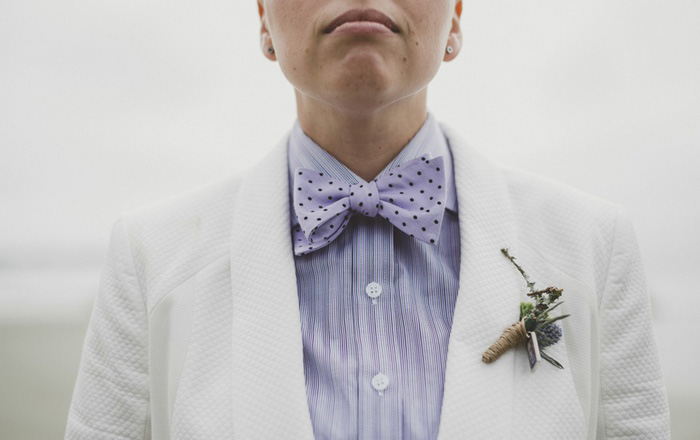 bride's polka dot bow tie