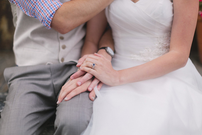 cose-up portrait on bride and groom's hands