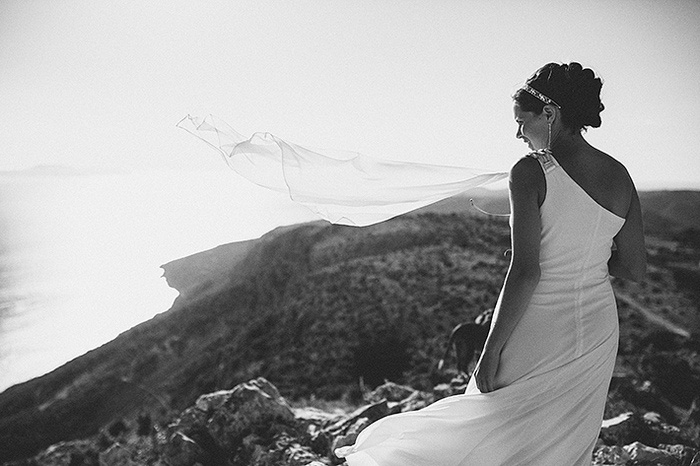 bride's veil blowing in the breeze