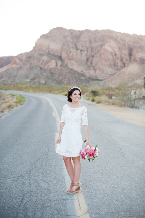 bride portrait on desert highway