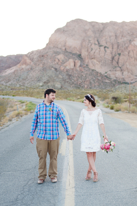 couple portrait on desert highway