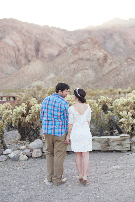 bride and groom in the desert