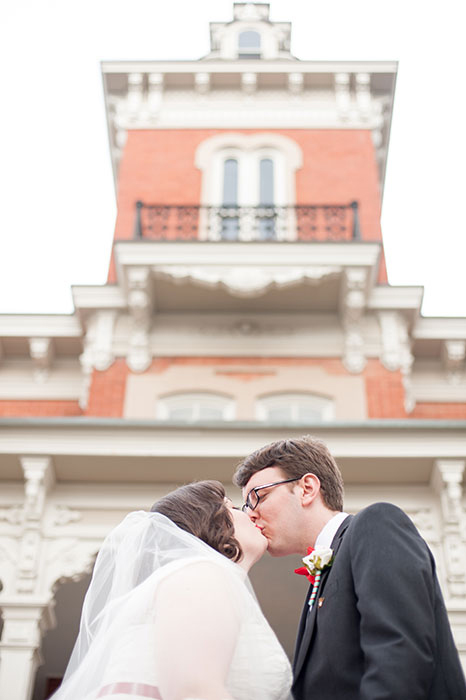 bride and groom kissing