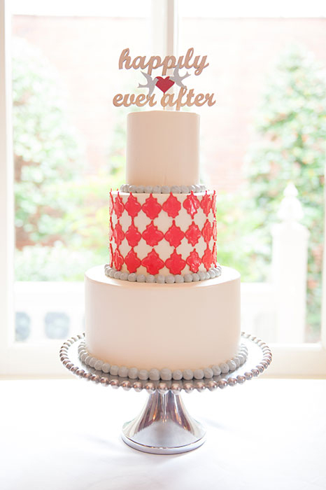 Red and white wedding cake