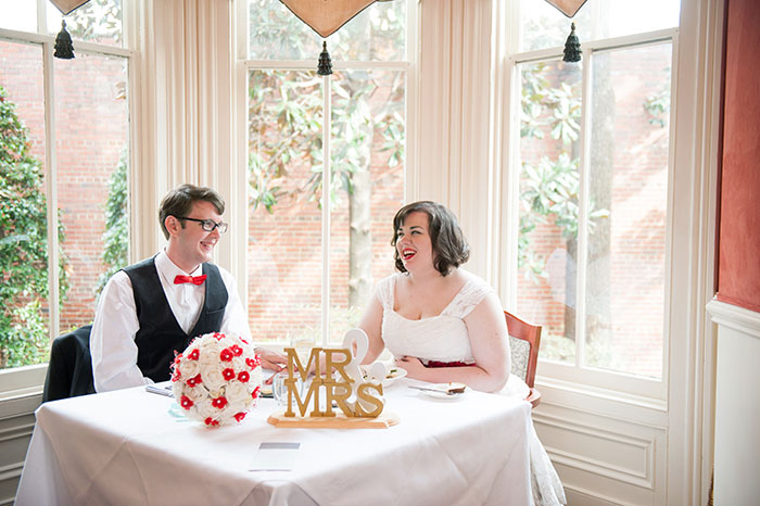 bride and groom at wedding reception