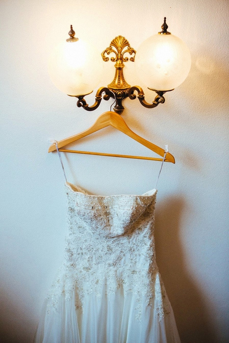 wedding dress hanging