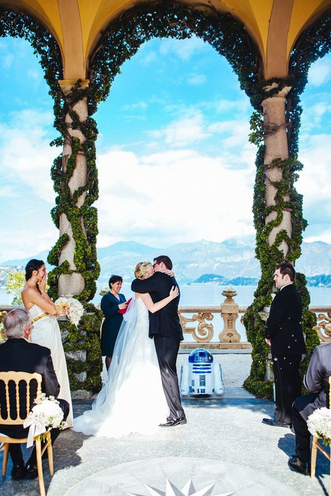 bride and groom first kiss