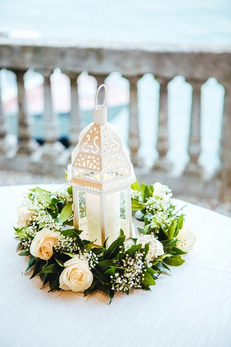 lantern and rose centerpiece