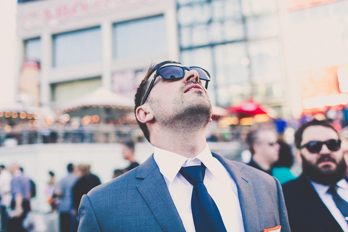 groom in wayfarers