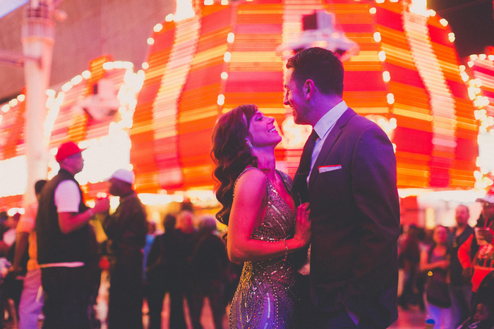 bride and groom portrait in Vegas at night