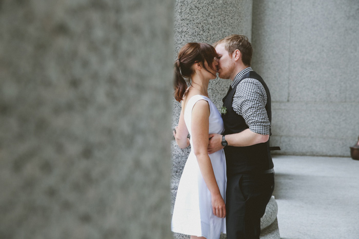 bride and groom kissing in New York