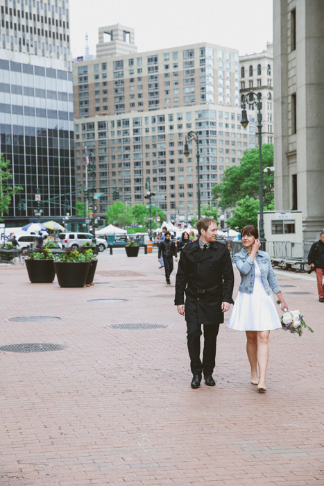 bride and groom walking in New York