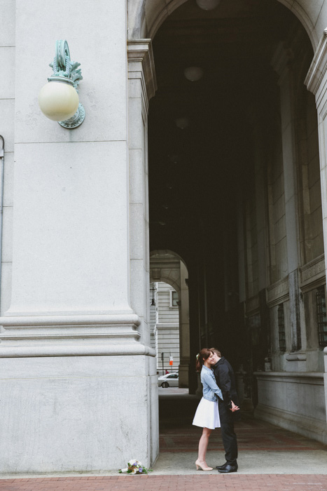 Bride and groom kissing