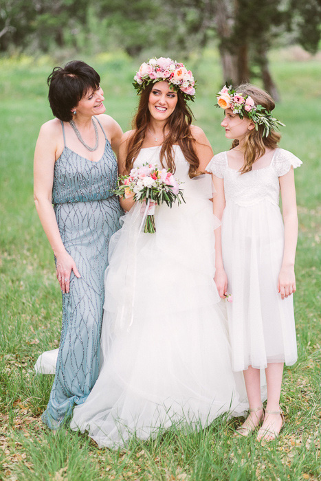 bride with her mother and flower girl