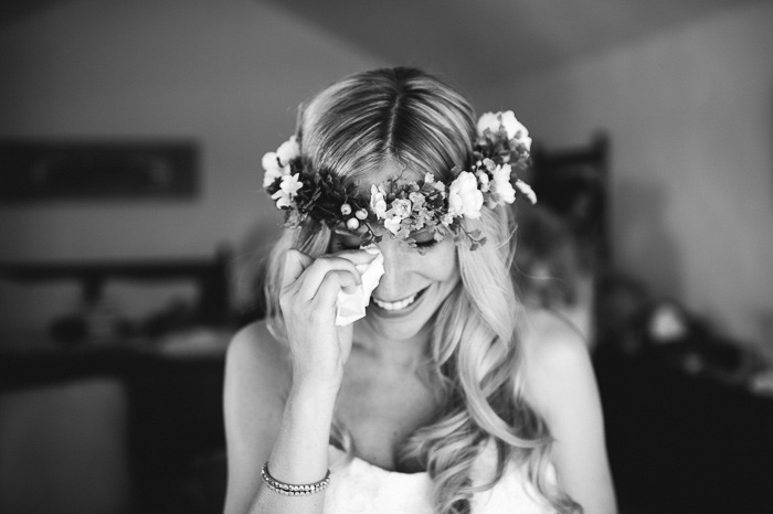 bride wiping away tears