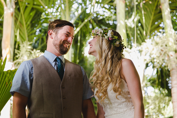 smiling bride and groom