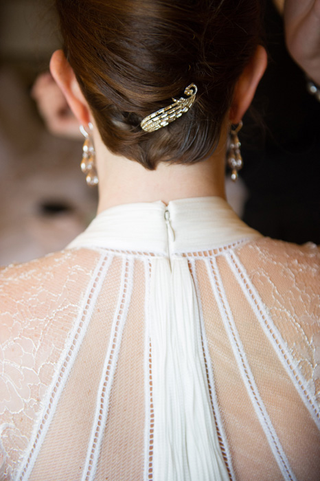 jewelled hair clip in bride's hair