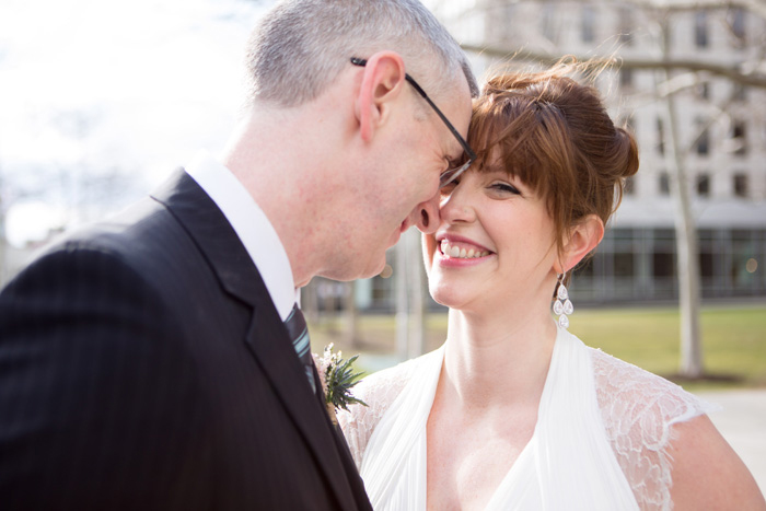 bride and groom head to head