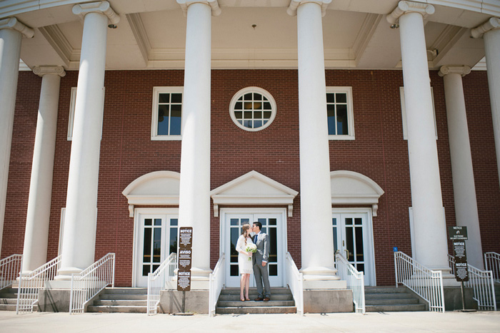 bride in front of city hall