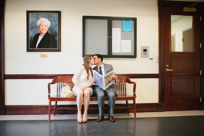 bride and groom waiting at courthouse