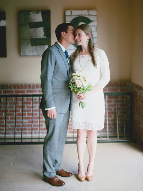 bride and groom at courthouse