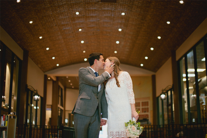 bride and groom kissing