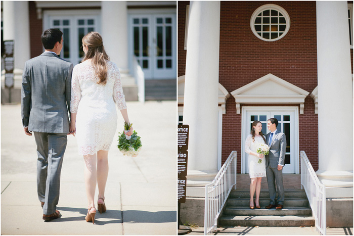 bride and groom heading to the courthouse