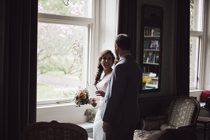 bride and groom first look