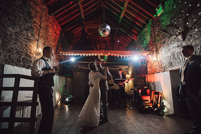 bride and groom slow dancing