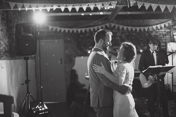 bride and groom dancing