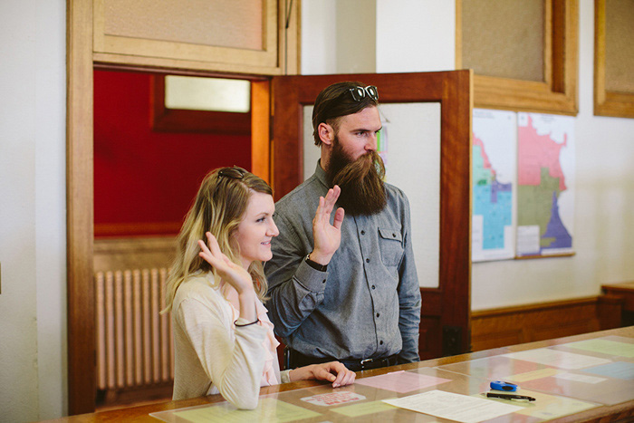 bride and groom getting marriage licence