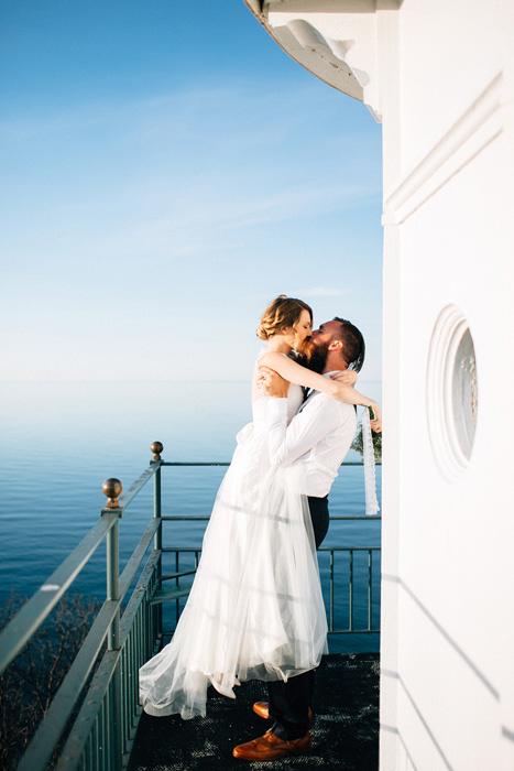 bride and groom kissing