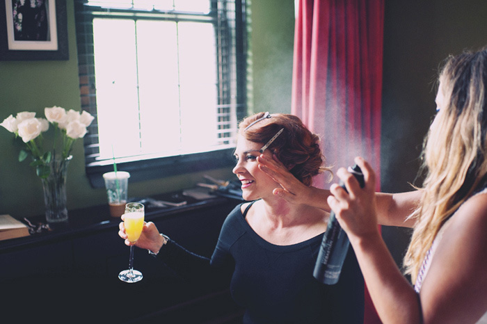 bride getting her hair done