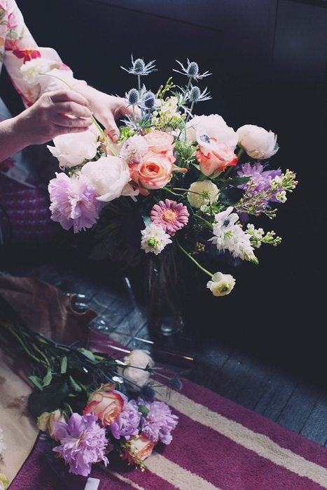 preparing wedding flowers