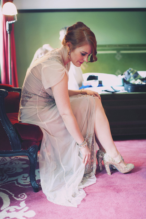 bride putting on shoes