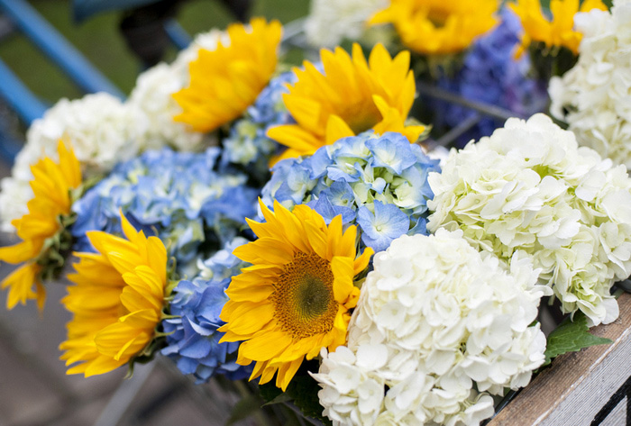 sunflowers in bike basket