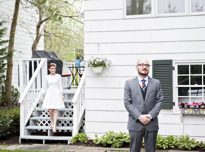 bride and groom first look