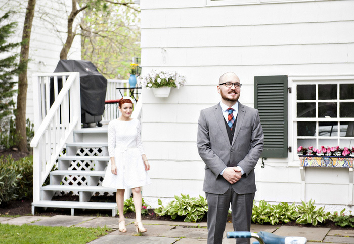 bride and groom first look