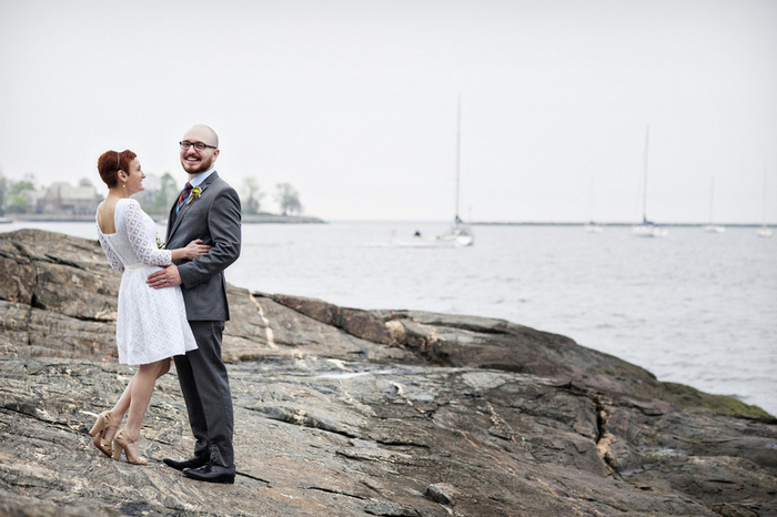 bride and groom by the sea