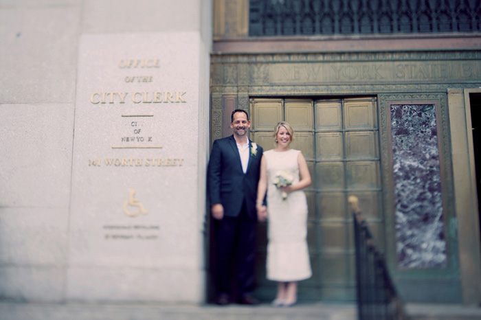 Bride and groom outside NYC City Hall