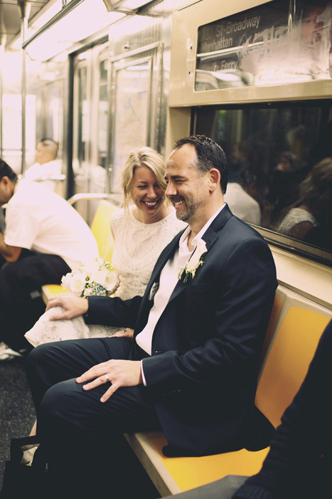 bride and groom on subway