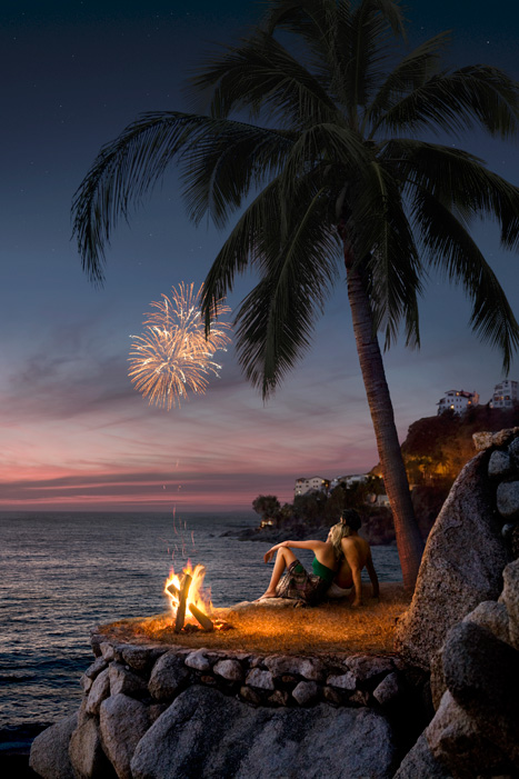 couple watching fireworks in Puerto Vallarta