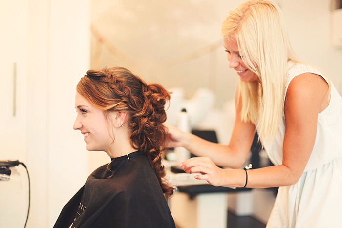 bride getting her hair done